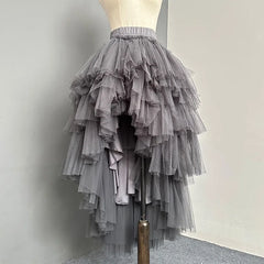 Cyflymder Asymmetrical Multi Layer Mesh Evening Party Skirts for Women, Elastic Waist, Stage Show Tulle Ball Gown, Princess Cake Skirt