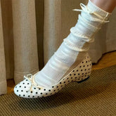 Cyflymder Brand Design Black Dots Slip On Loafers Shoes Women Elegant White Horsehair Inner Med Heels Comfy Walk Daily Office Lady Pumps