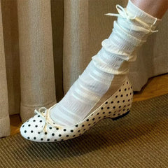 Cyflymder Brand Design Black Dots Slip On Loafers Shoes Women Elegant White Horsehair Inner Med Heels Comfy Walk Daily Office Lady Pumps