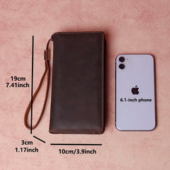 Cyflymder New Men's Leather Wallet Clutch Bag Large-capacity Card Case Coin Purse First Layer Cowhide Long Wallet Dinner Party Phone Bag