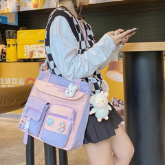 Cyflymder Large Capacity Tote Bags Trendy Nylon Patchwork Shoulder School Book Bag for Teenage Girls Fashion Student Handbag Crossbody Sac