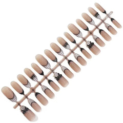 Cyflymder 24pcs Press on Nails Cat Eye Polka Dot Bow French False Nail Sweet and Cool Temperament Removable Wearable Nail for Women&Girl