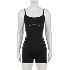 Cyflymder Women's Street Fashion Fake Two Piece Contrast Color Playsuits Casual Sport Bodycon Strap One Piece Clothes Summer Rompers