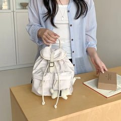 Cyflymder Vintage Simple Fashion All Match Backpack Casual Nylon Drawstring Women Schoolbags Pleated Y2k Aesthetic Backpacks for Students