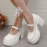 Cyflymder White Platform High Heels Pumps Women Patent Leather Chunky Heeled Mary Jane Shoes Woman Round Toe Buckle Strap Student Shoes