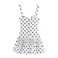 Cyflymder Women's Sweet Polka Dot Ruffle Mini Dress Summer Casual Suspender Skirt Style Beach Holiday Date Casual Wear