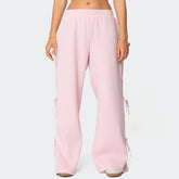 Cyflymder Women Loose Fit Sweatpants Preppy Cute Side Bow Tie Up Trousers Casual High Waist Wide Leg Pants Lounge Bottoms
