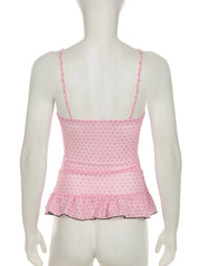 Cyflymder Holiday Sweet Dot Printed Camis Top See Through Slim V-Neck Sleeveless Tank Tops Women 2025 Summer Fashion Streetwear