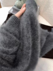 Cyflymder Spring Autumn Basic Mohair Sweater Women Retro Office Work O Neck Long Sleeve Pullover knitwear Cashmere Jumper Warm 182B