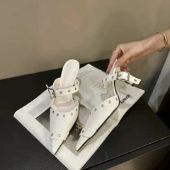 Cyflymder Metal Buckle High Heels Women's Sandals Summer Pointed Toe Silver Party Fashion Womens Pumps Shoes Tacones