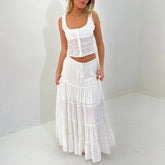 Cyflymder Womens 2 Piece Maxi Skirt Set Lace Up Sleeveless Tank Top and Flowy Long Skirt VintageY2K Summer Party Beach Outfits
