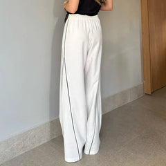 Cyflymder Faionable High Waist Loose Casual Straight Leg Pants Women's Lace up Polyester Fiber Ladies' Premium Quali Trousers