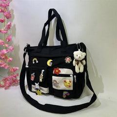 Cyflymder Waterproof Oxford Cloth Handbag Fashion Splicing Crossbody Bag with Badge Pendant Women Shoulder Bag Student School Bags Satchel