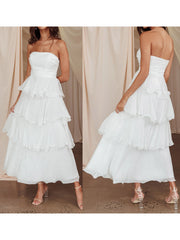 Cyflymder Elegant Off-Shoulder Maxi Dress with Ruffle Detailing and Tiered Skirt for Women Summer Solid Color Backless Dress