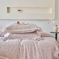 Cyflymder Vintage French Country Rustic Style Floral Bedding Set 100% Cotton Double Layer Crinkle Yarn Duvet Cover Bed Sheet Pillowcases