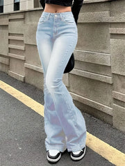 Cyflymder Woman Vintage High Waist Flare Jeans Female Stretchy Bootcut Tight Denim Pants Women Bell Bottoms Casual Slim Fit Trousers