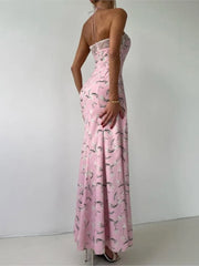 Cyflymder Summer Floral Print Maxi Dress Outfits Sexy Backless Fairy Sun Spaghetti Strap Dress Vacation Beachwear Vestido Coquette