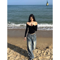 Cyflymder Y2K Style Blue Women Jeans 2024 Vintage Fashion High Waisted Streetwear Wide Leg Jean Female Trouser Hip Hop Baggy Denim Pants