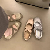 Cyflymder New Fashion Cloth Women Flats Shallow Slip on Ladies Casual Ballet Shoes Soft Leather Eelgant Square Toes Dress Shoes 2357