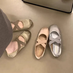 Cyflymder New Fashion Cloth Women Flats Shallow Slip on Ladies Casual Ballet Shoes Soft Leather Eelgant Square Toes Dress Shoes 2357