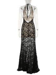 Cyflymder Holiday Hollow Out Lace Trumpet Dress Beach Style Backless Deep V-Neck Sleeveless Maxi Dresses For Women 2025 Summer