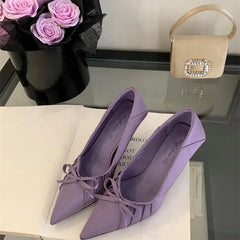 Cyflymder Women Shoes Orange Sandals Ladies High Heels Stiletto Pointed Pumps Shallow Mouth White African Sheepskin Fine Retro Satin Toe B