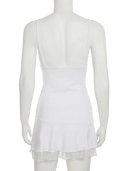 Cyflymder Holiday Patchwork Lace A-Line Dress Beach Style Sexy Slim Deep V-Neck Sleeveless Mini Dresses For Women Summer