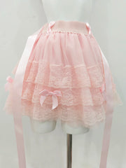 Cyflymder Multilayered Lace Skirts for Sweet Girls Summer Ribbons Bows Decoration Elastic Waist Lolita Style White Skirt Kawaii Clothes