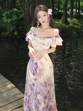 Cyflymder Summer New plus Size Purple Floral Print V-Ne Long Dr Women's Ele Waist-Cinching Holiday Dr Sweet n Sle