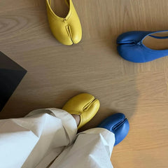 Cyflymder Sheepskin Version Women's Ballet Flats Round Toe Color Block Casual Shoes Fashionable Pig Foot Single Shoes Low Heel Flat Bottom