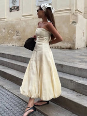 Cyflymder Strapless Waist Cinching Ball Gown Women Elegant Sleeveless Backless Fit and Flare Bud Party Evening Dresses Sweet Girls Vestido