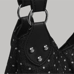 Cyflymder Harajuku Retro Polka Dot Tote Bag Women Black Wrinkle Large Capacity Shoulder Bag Ladies Sweet Cute Commute Underarm Bag