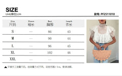 Cyflymder New short top turtleneck lace mesh lace perspective cascade splicing sexy T-shirt