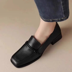 Cyflymder Classic Loafers Women Genuine Cow Leather Square Toe Pumps Slip-on Retro Lady Casual Cozy Shoes Handmade Size 35-40