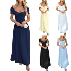 Cyflymder Y2K Sexy Women's Dresses Elegant Solid Color Summer Temperament Tie Drawstring Bubble Sleeve French Dresses Gothic Clothes ropa