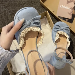 Cyflymder French-style Bow Lady Mary Jane Shoes - Spring/Summer Fashionable Open-toe High Heels with Lace Trim, Sweet Style, Single Shoe