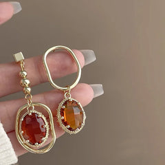 Cyflymder Retro Metal Asymmetrical Long Crystal Stud Earrings for Women European American Style Jewelry Party Travel Accessories