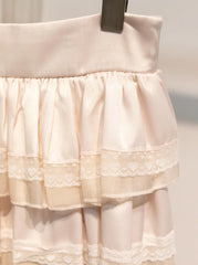 Cyflymder Pink Lace Trim Ruffles A-line Skirts Women Summer New Cotton Elastic High Waist Short Faldas Sweet Preppy Style Cute Mini Skirt