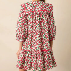 Cyflymder Women Boho Floral A-line Short Dress Vintage Puff Sleeve Flowy Babydoll Dress Smocked Shirt Dresses Bohemian Mini Sundress