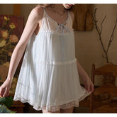 Cyflymder Summer Court Pure Desire Wind Loose A-shaped Version Suspender Nightdress Hanging Neck Strap Lace Girl Modal Pajamas Mesh Yarn