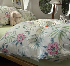 Cyflymder Romantic fresh green flower bird bedding set,twin full queen king cute floral cotton home textile sheet pillow case quilt cover