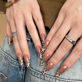 Cyflymder 24Pcs Long Almond Fake Nails Press on Leopard Print French Full Cover Nails Tips with Jelly Glue Detachable Finished False Nails