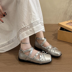 Cyflymder Cross Ankle Strap Butterfly-knot Women Flats Shoes Spring Autumn Women's Outdoor Comfort Mary Jane Shoes