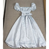 Cyflymder Women Dresses Puff Short Sleeve Square Collar Summer Fashion Bandage Bow French Style Elegant Dress Ladies Party