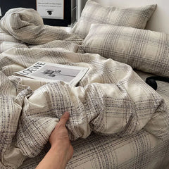 Cyflymder Fashion Pure Cotton Grid Pattern Bedding Sets Skin Friendly Comfortable Bed Sheet Set for Adults Dormitory Home Quilt Cover Kit