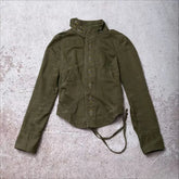 Cyflymder Y2K New Gothic Punk Stand Collar Jacket Women Clothes Harajuku Sexy Slim Fit Back Drawstring Jacket Retro Army Green Short Coat