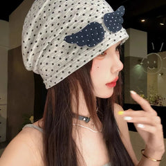 Cyflymder Japanese Vintage Polka Dot Printing Cold Hat Harajuku Streetwear Punk Grunge Cap Autumn Y2k Aesthetic Angel's Wings Hats
