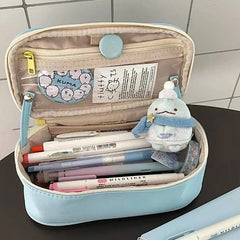 Cyflymder Cute Cartoon Embroidery Pencil Case for Kids Boy Girl Kawaii Clover Kitten Stationery Organizer Portable Large Capacity Pen Bag