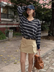 Cyflymder Faionable Simple V-ne Striped Knitwear Ele Aosphere Dongda Gate 25 Autumn Sle Women's Clothing Commute Season