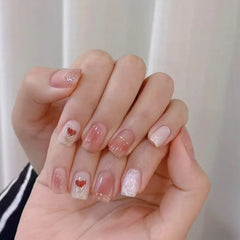 Cyflymder 24pcs Flower Pattern Press on Nails Pink Square False Nails Wearable Stick-on Nails Fake Nail Uñas Postizas Накладные Ногти 네일팁